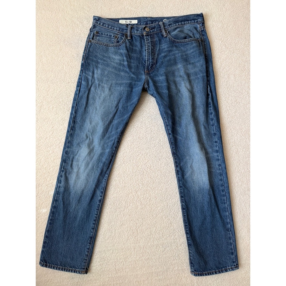 Gap 1969 Slim Jeans Mens 34x30 Blue Slim Straight 100% Cotton Denim Med Wash